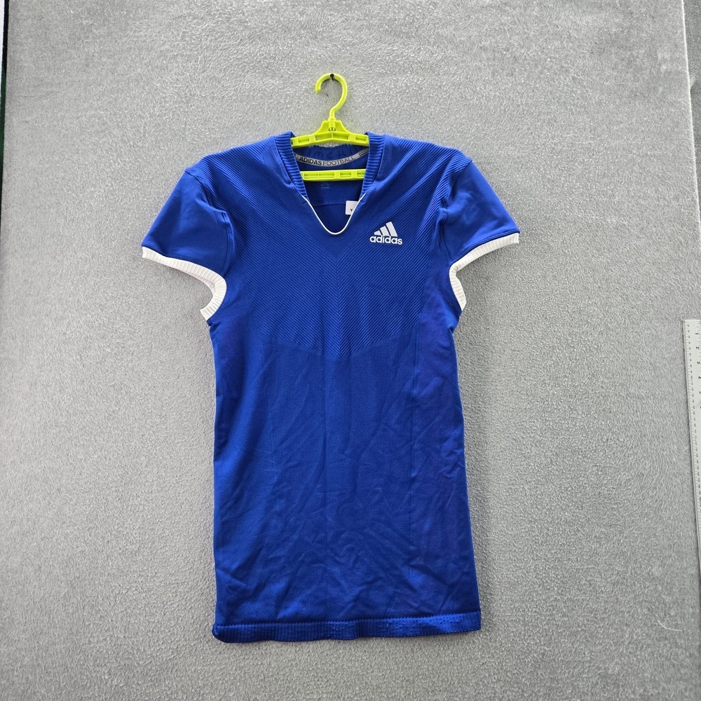 Adidas Men Shirt 2XL Blue Primeknit Football Jersey Activewear Short Sleeve